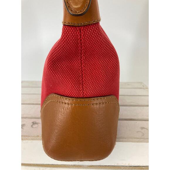 MICHAEL KORS, LARGE RED CANVAS, BROWN LEATHER SHOULDER BAG - Picture 4 of 16